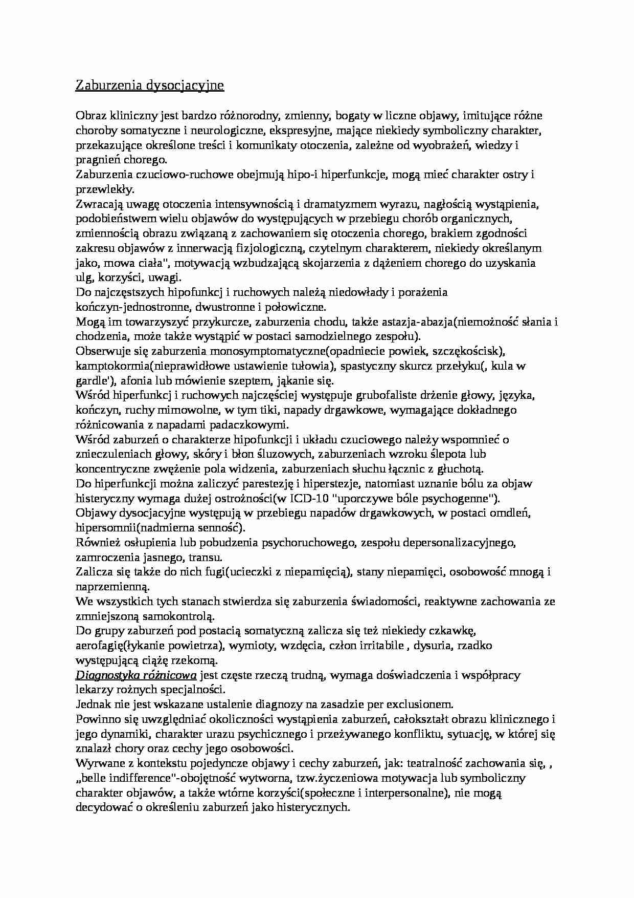 Zaburzenia dysocjacyjne - wykład - strona 1