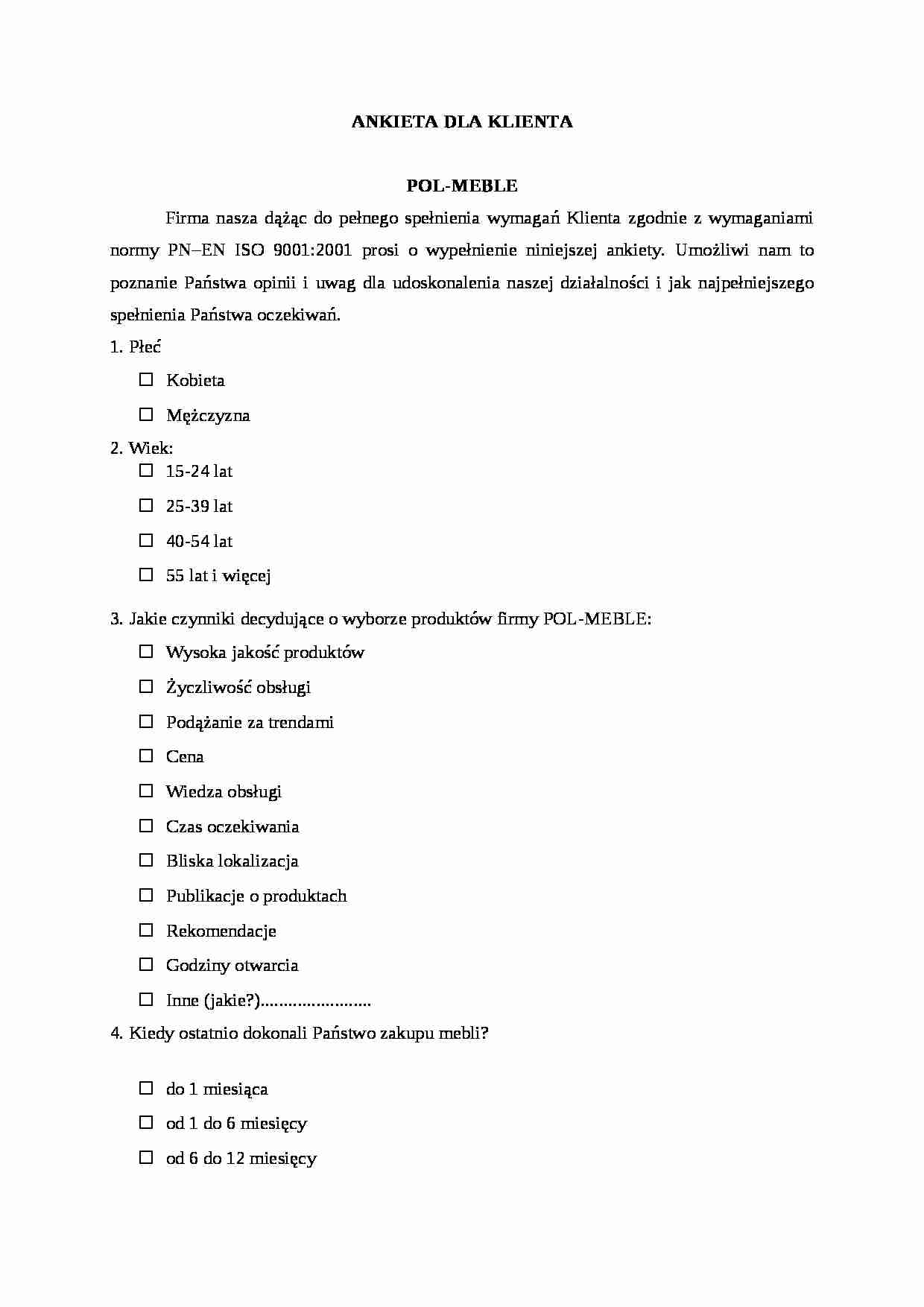Audit systemu jakości oraz ankieta dla klienta-sprawozdanie z laboratorium - strona 1