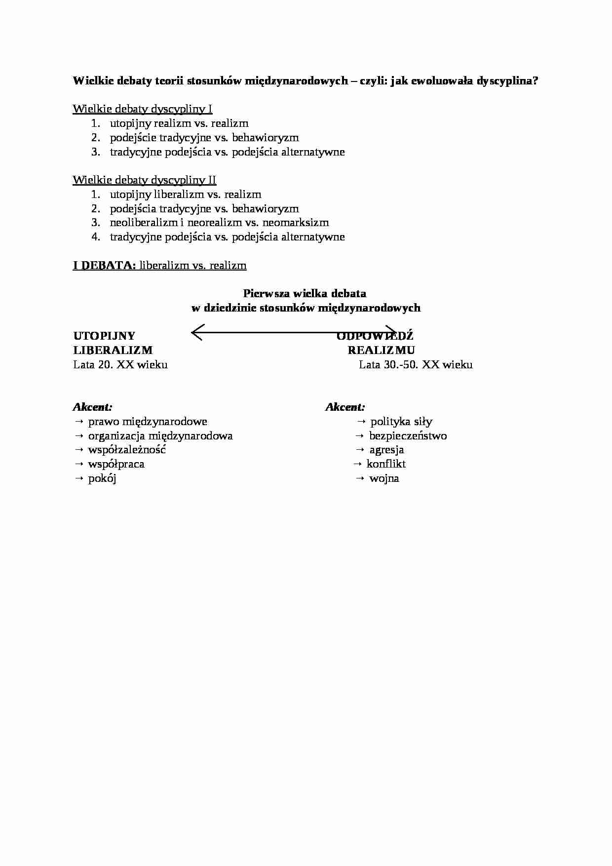 Wielkie debaty teorii stosunków międzynarodowych - omówienie - strona 1