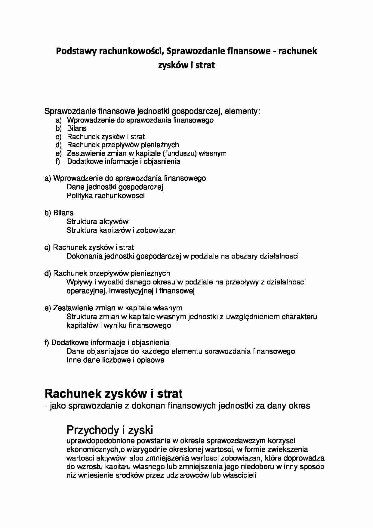 Sprawozdanie finansowe - rachunek zysków i strat - strona 1