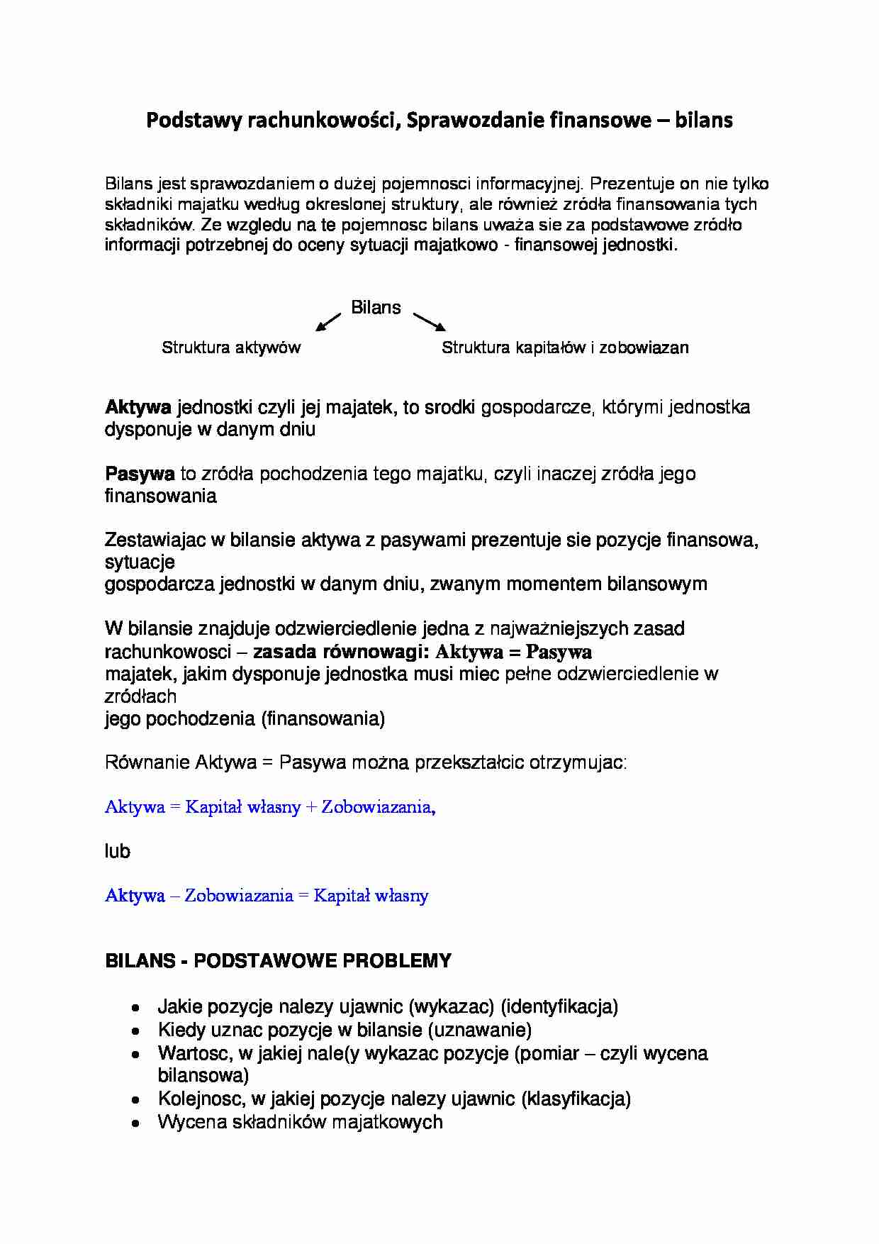 Sprawozdanie finansowe - bilans - strona 1
