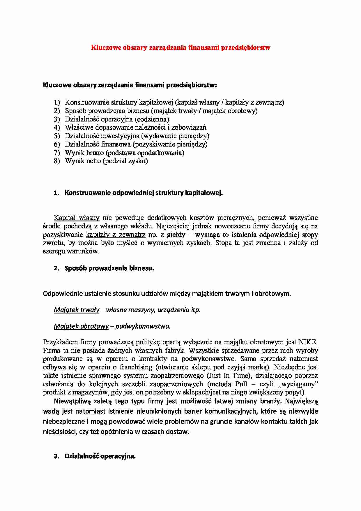 Kluczowe obszary zarządzania finansami przedsiębiorstw - strona 1