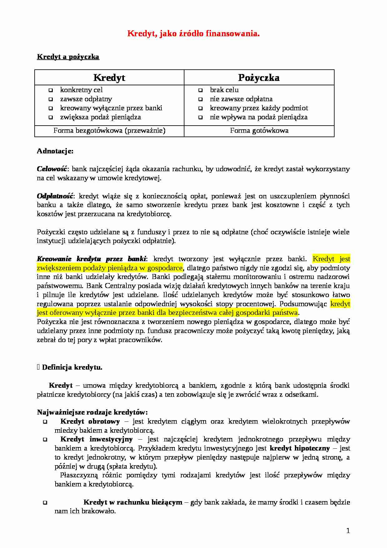 Kredyt  a pożyczka - porównanie - strona 1