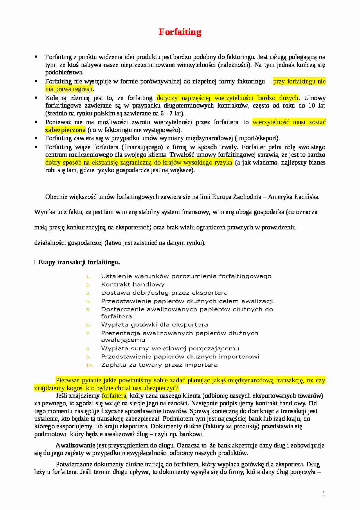 Forfaiting - Etapy transakcji forfaitingu - strona 1