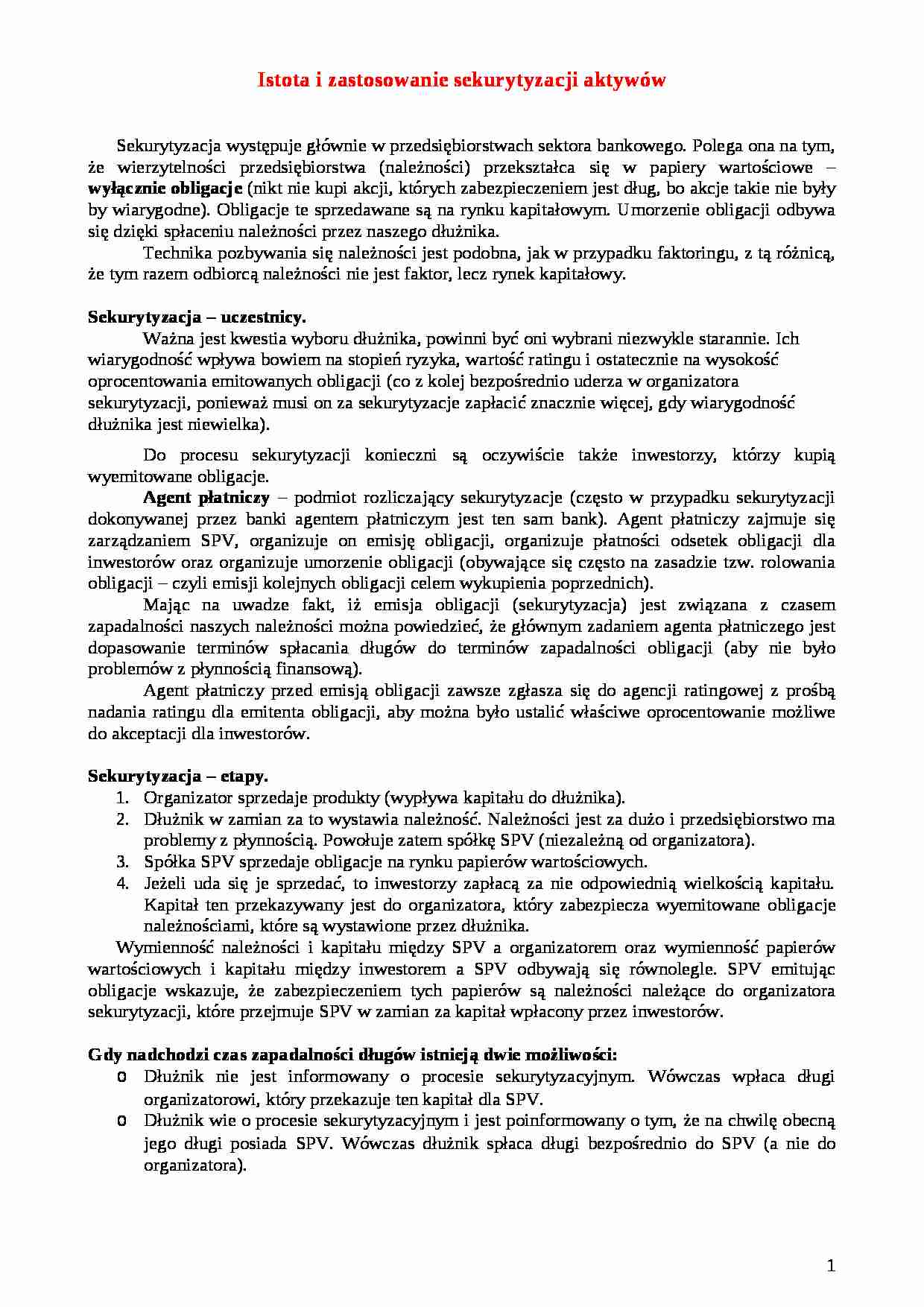 Sekurytyzacja aktywów - Uczestnicy - strona 1