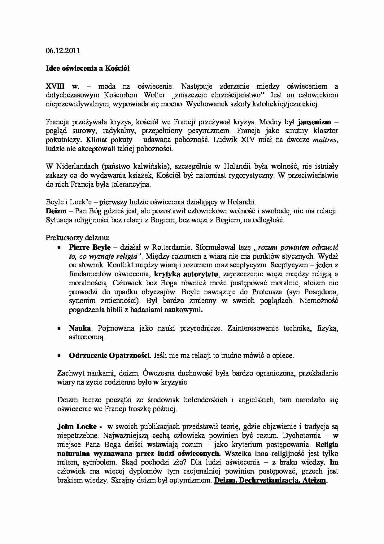 Wykład - Idee oświecenia a Kościół - strona 1