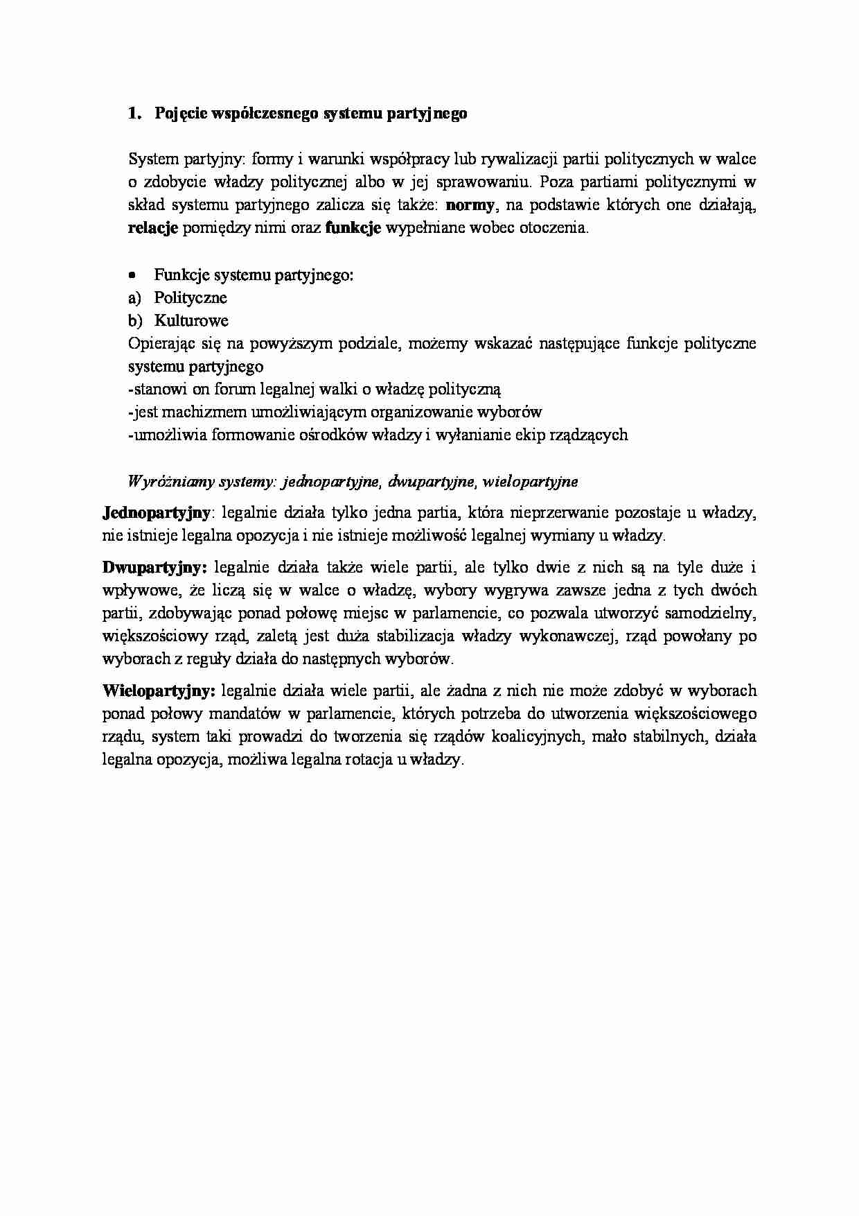 Pojęcie współczesnego systemu partyjnego - wykład - strona 1