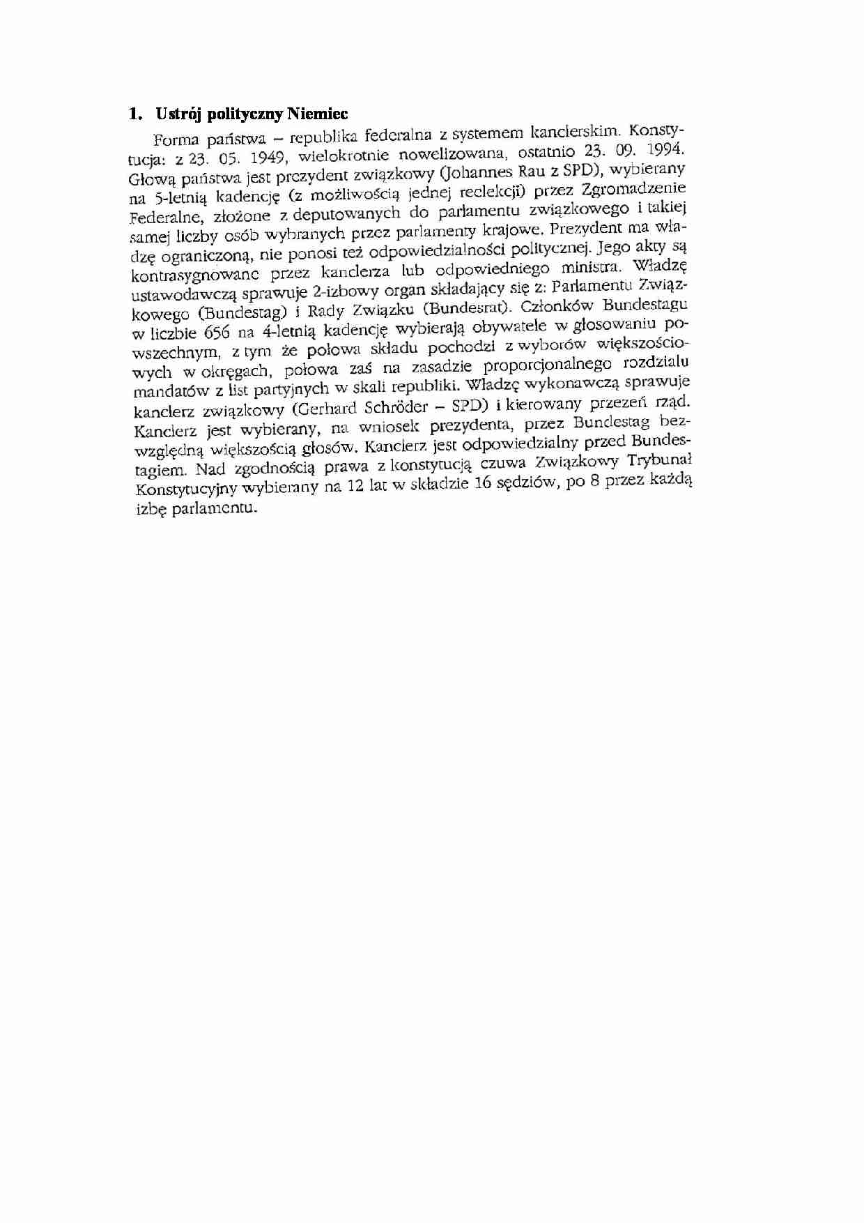Ustrój polityczny Niemiec - wykład - strona 1