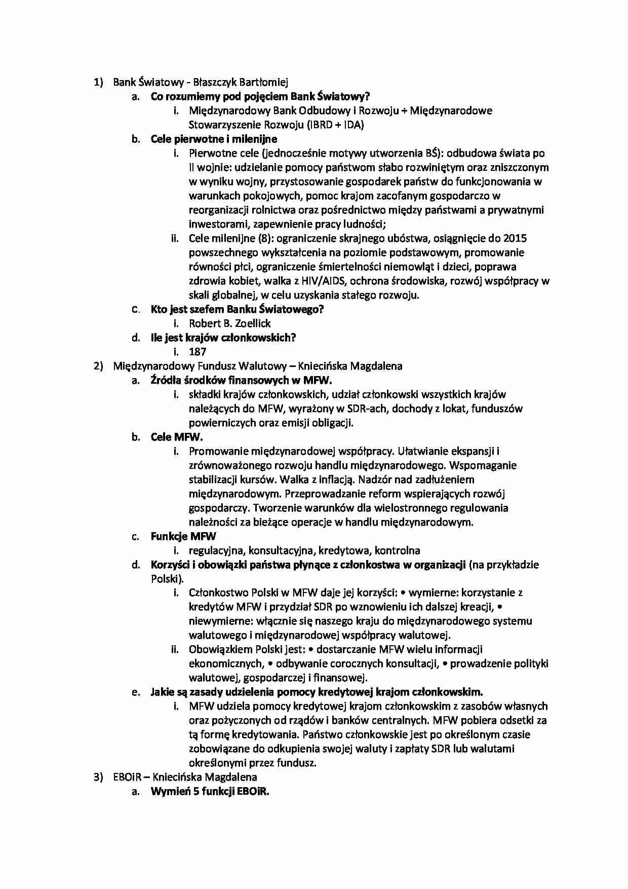 Pytania do kolokwium - Bank Światowy  - strona 1