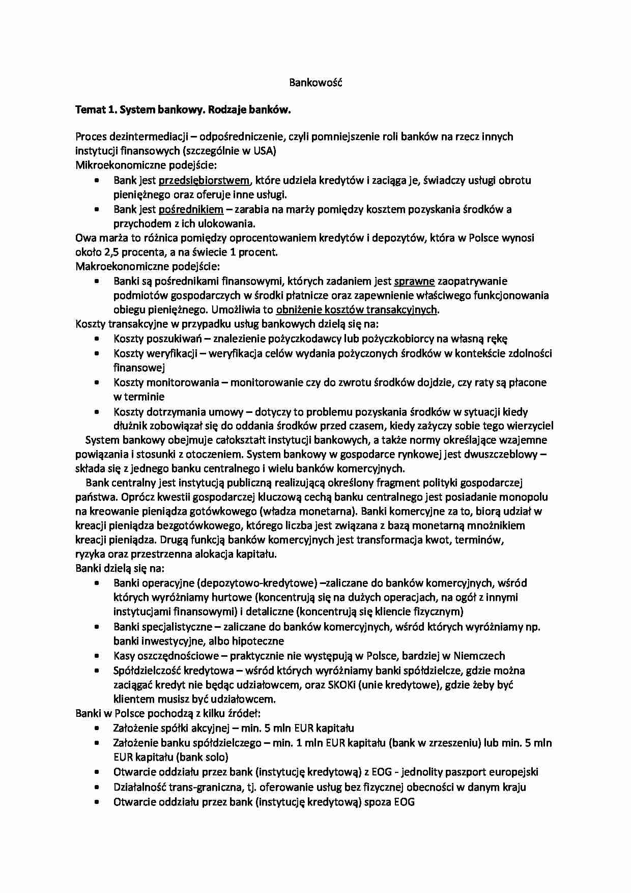 wykład -  System bankowy. Rodzaje banków - strona 1
