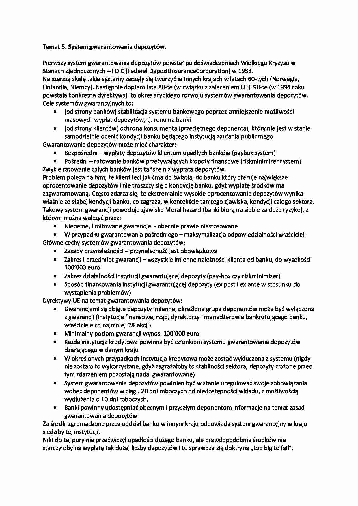 Wykład - System gwarantowania depozytów - strona 1