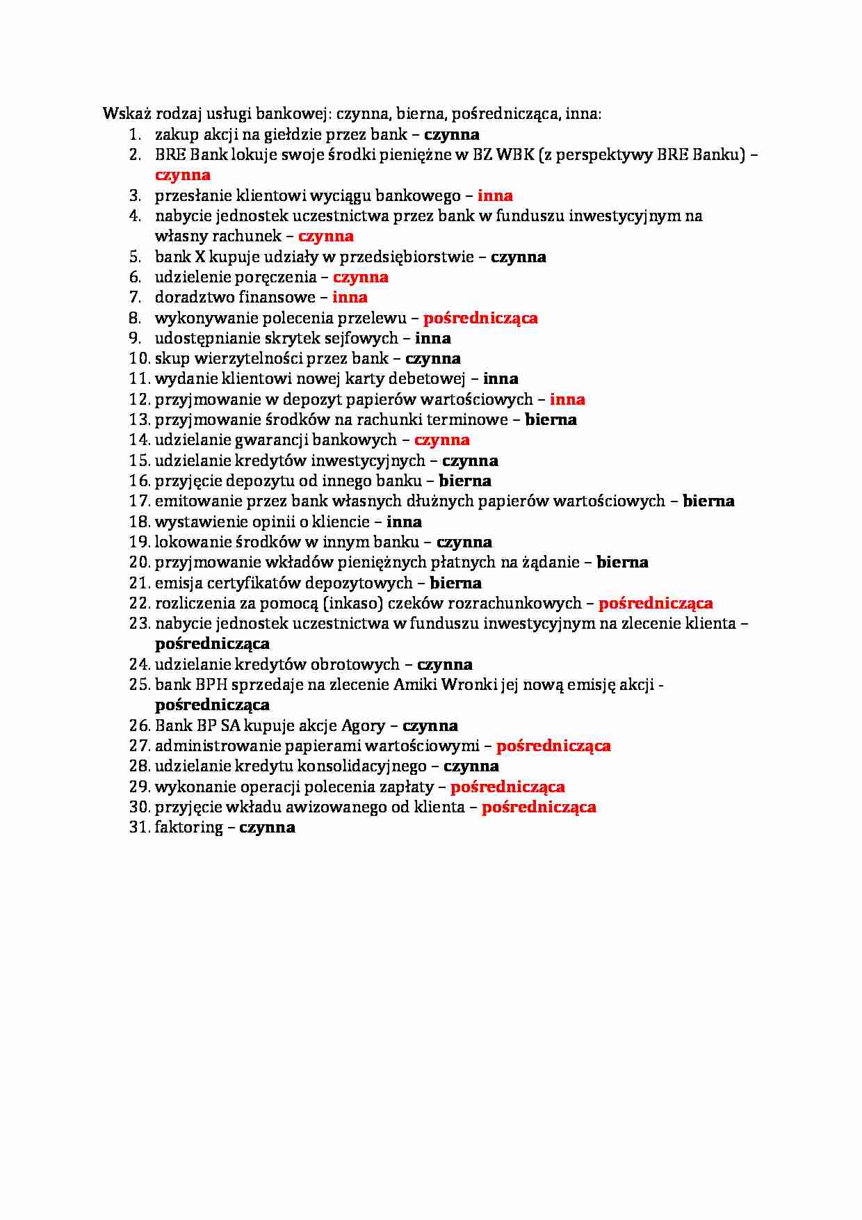 Wykład - Rodzaje usług bankowych - strona 1