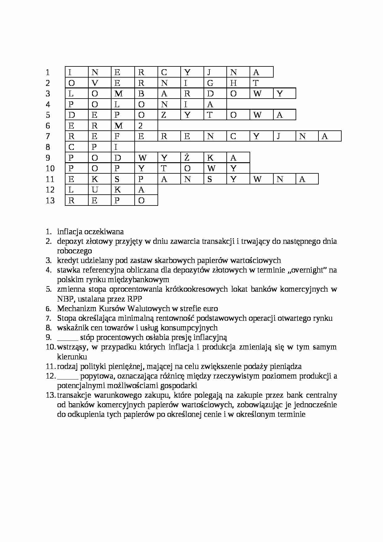 Ćwiczenia - krzyżówka - strona 1