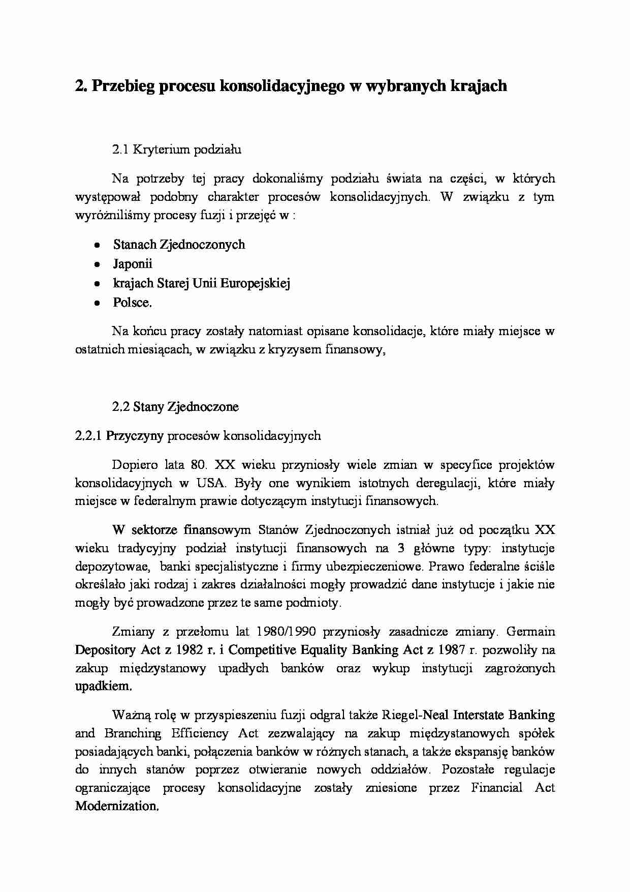 Referat - Przebieg procesu konsolidacyjnego w wybranych krajach - strona 1