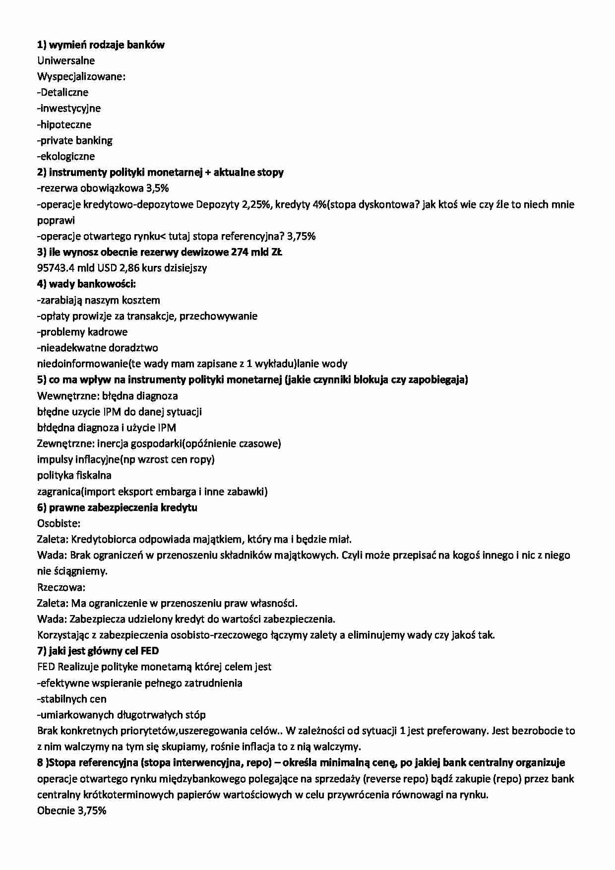 Bankowość - pytania na egzamin - Bank centralny - strona 1