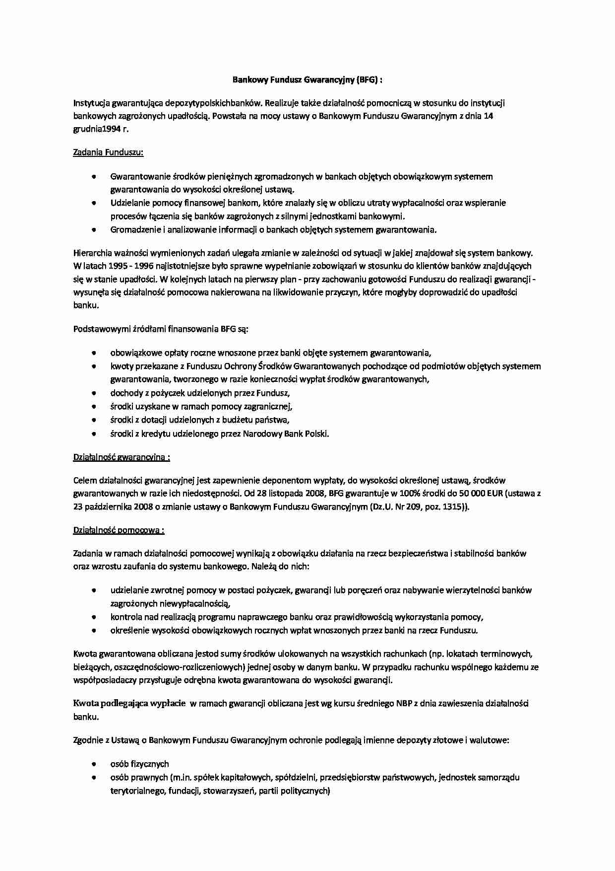Referat - Bankowy Fundusz Gwarancyjny - strona 1
