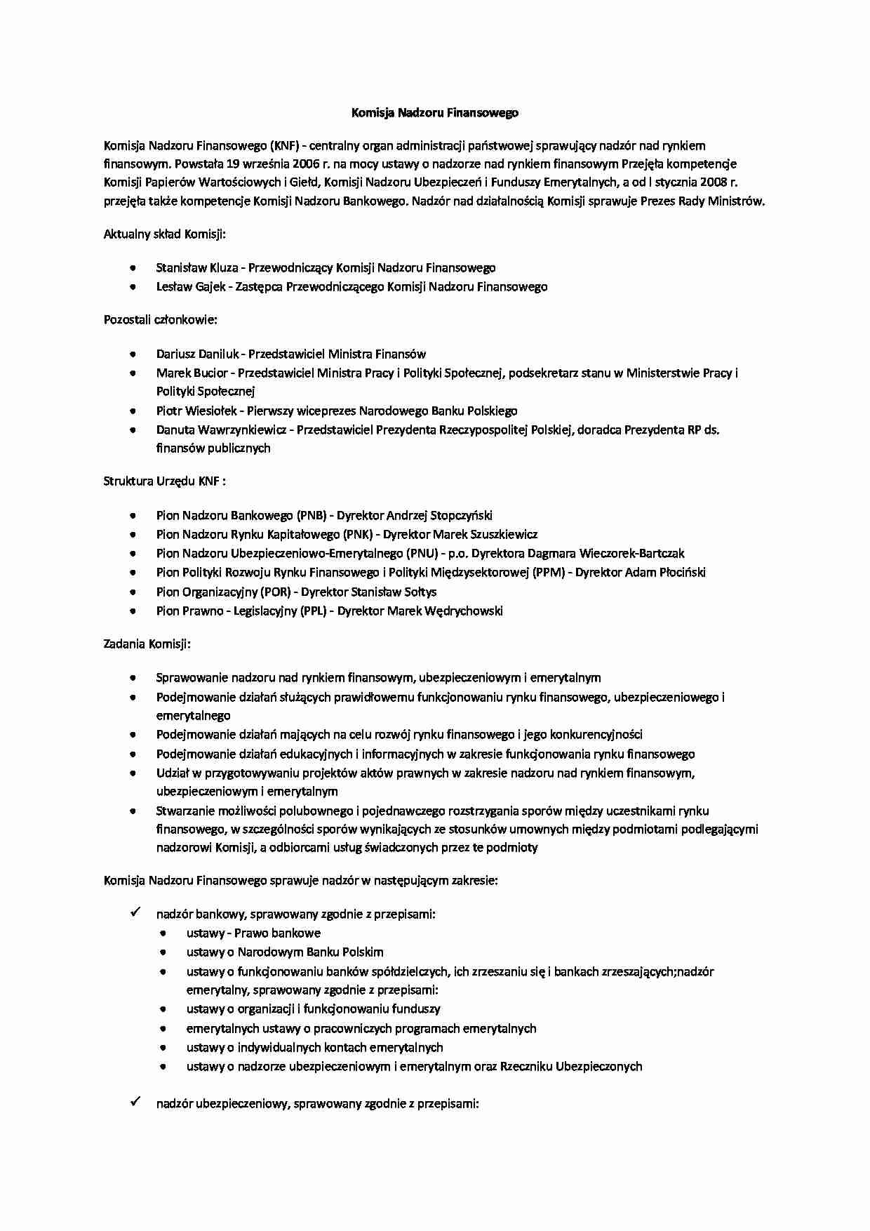 Referat - Komisja Nadzoru Finansowego - strona 1