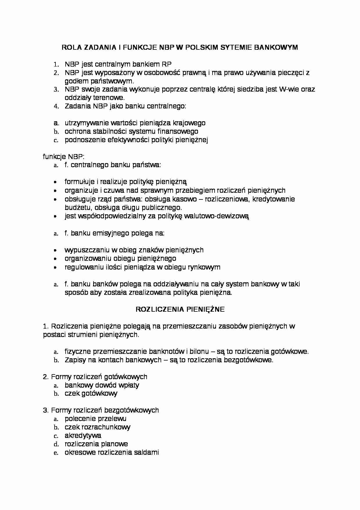 Wykład - Rola i funkcje NBP w polskim systemie bankowym - strona 1