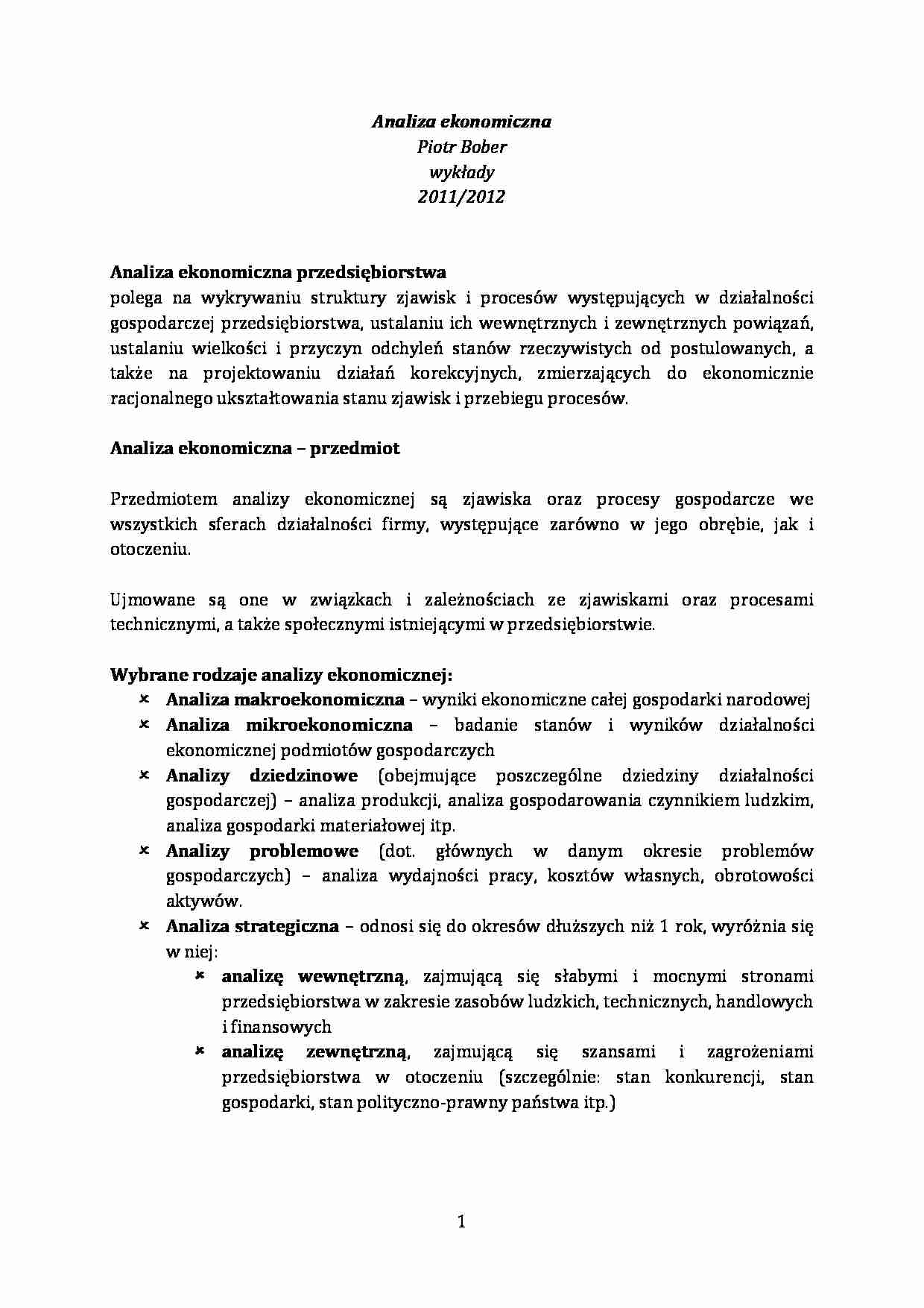Wykład - Analiza ekonomiczna przedsiębiorstwa - strona 1