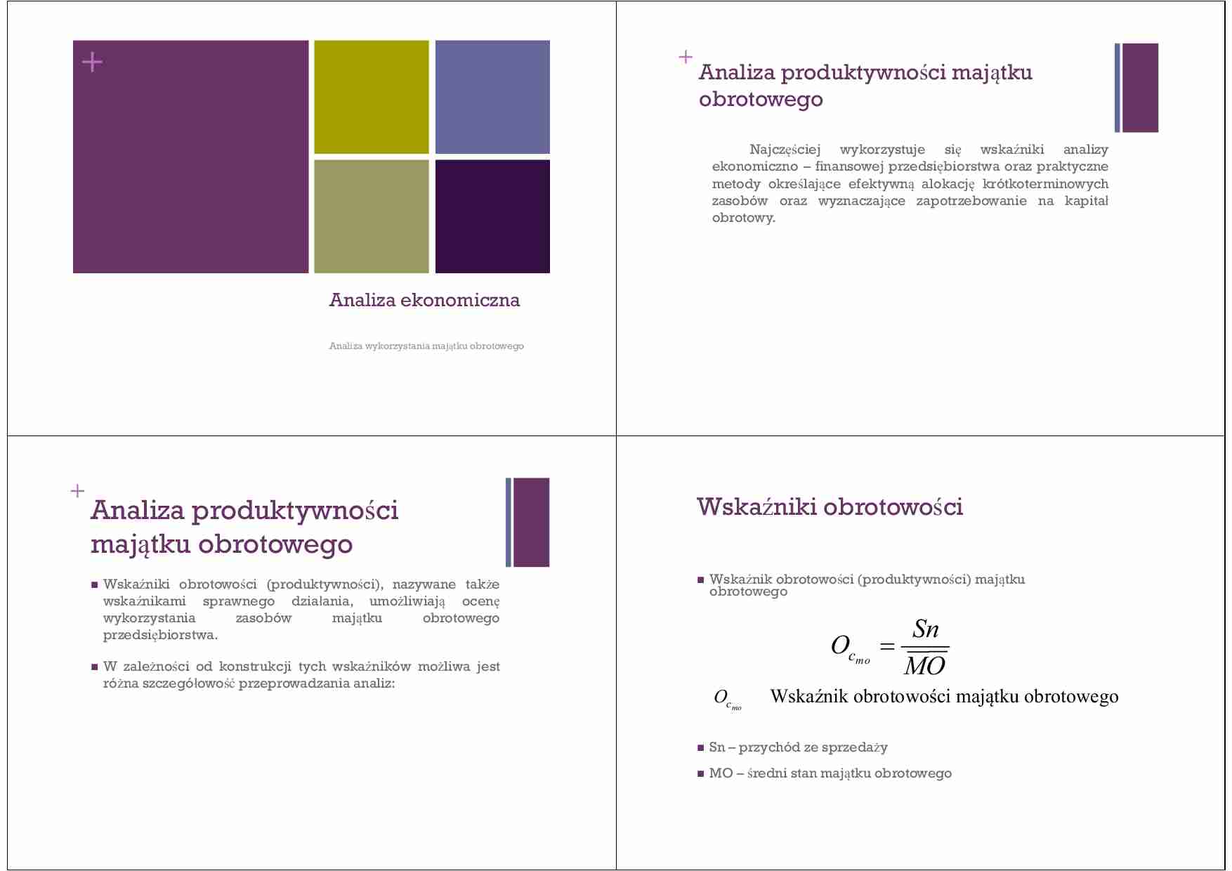 Wykład - Analiza produktywności majątku obrotowego - strona 1