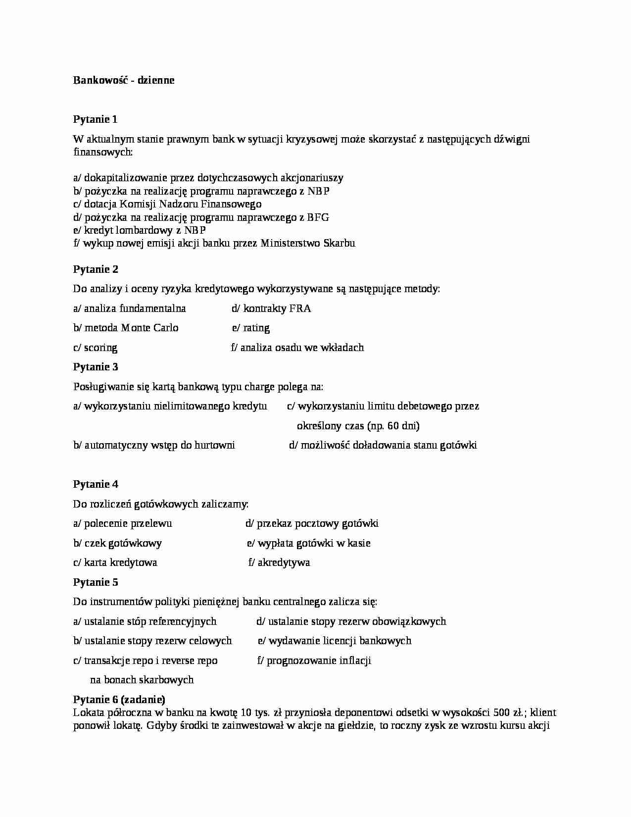 Pytania z egzaminu - Ryzyko kredytowe - strona 1