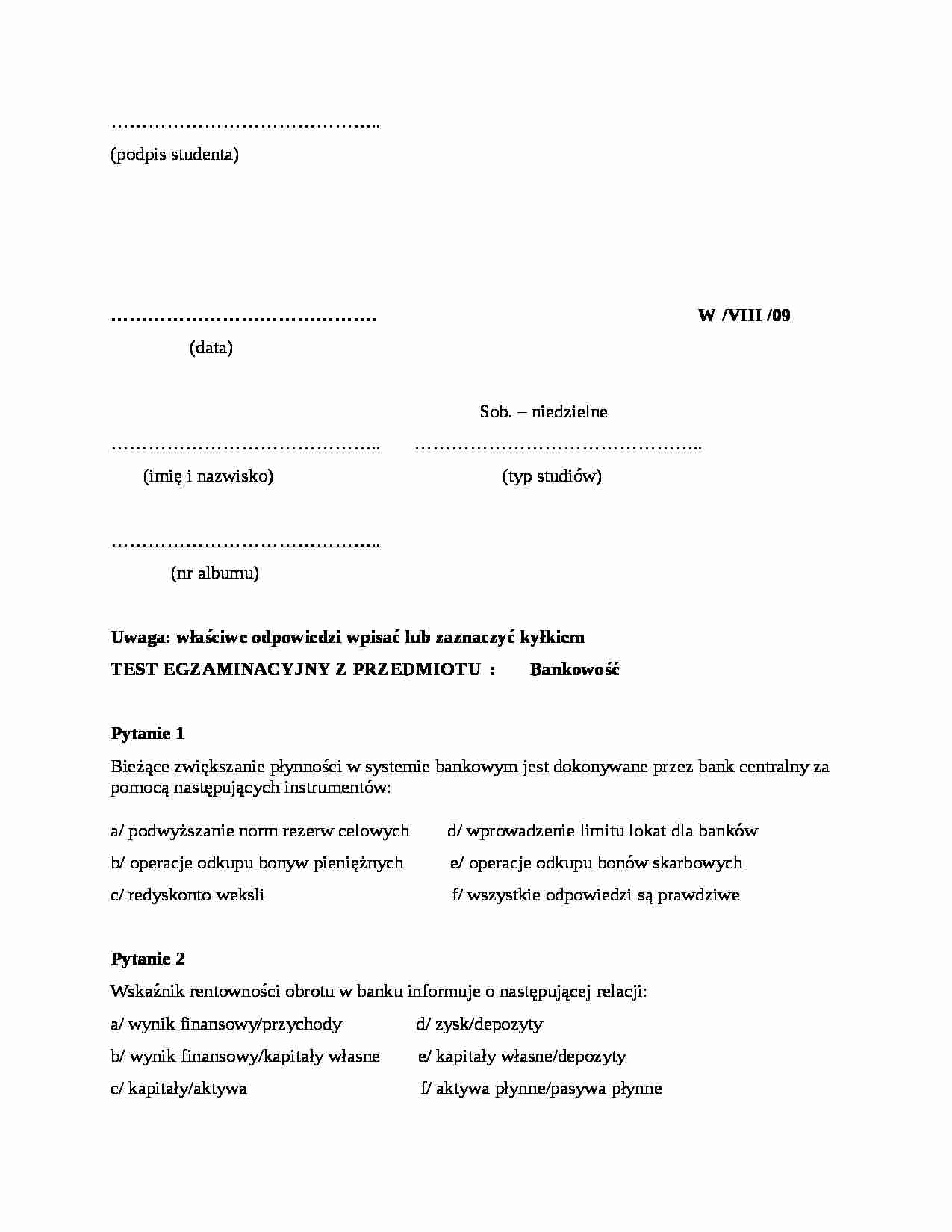 Finanse i bankowość - egzamin - wskaźnik rentowności - strona 1