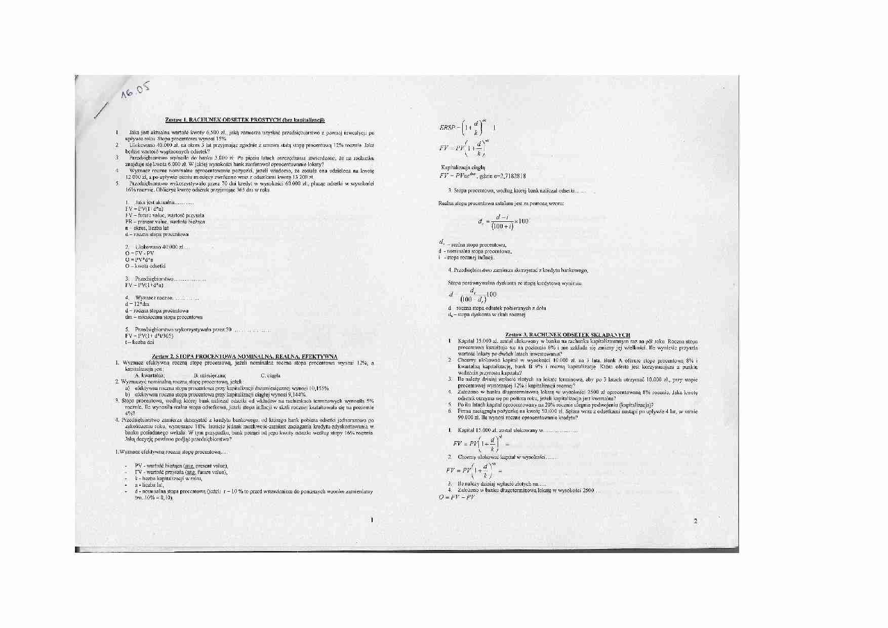 Finanse i bankowość - ćwiczenia - rachunek odsetek prostych - strona 1