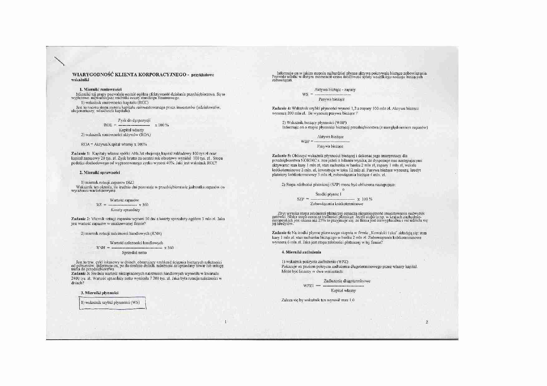 Ćwiczenia - wiarygodność klienta korporacyjnego - strona 1