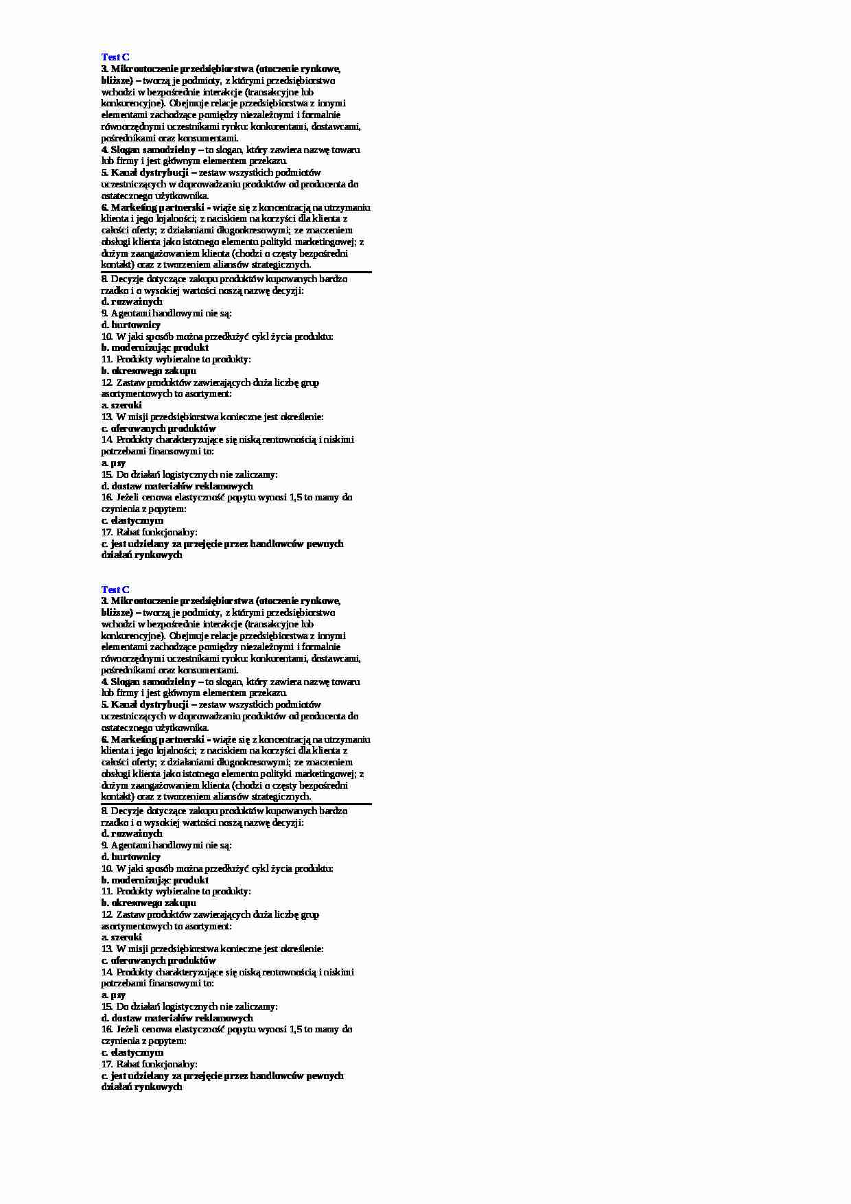Podstawy marketingu - test - Mikrootoczenie przedsiębiorstwa - strona 1
