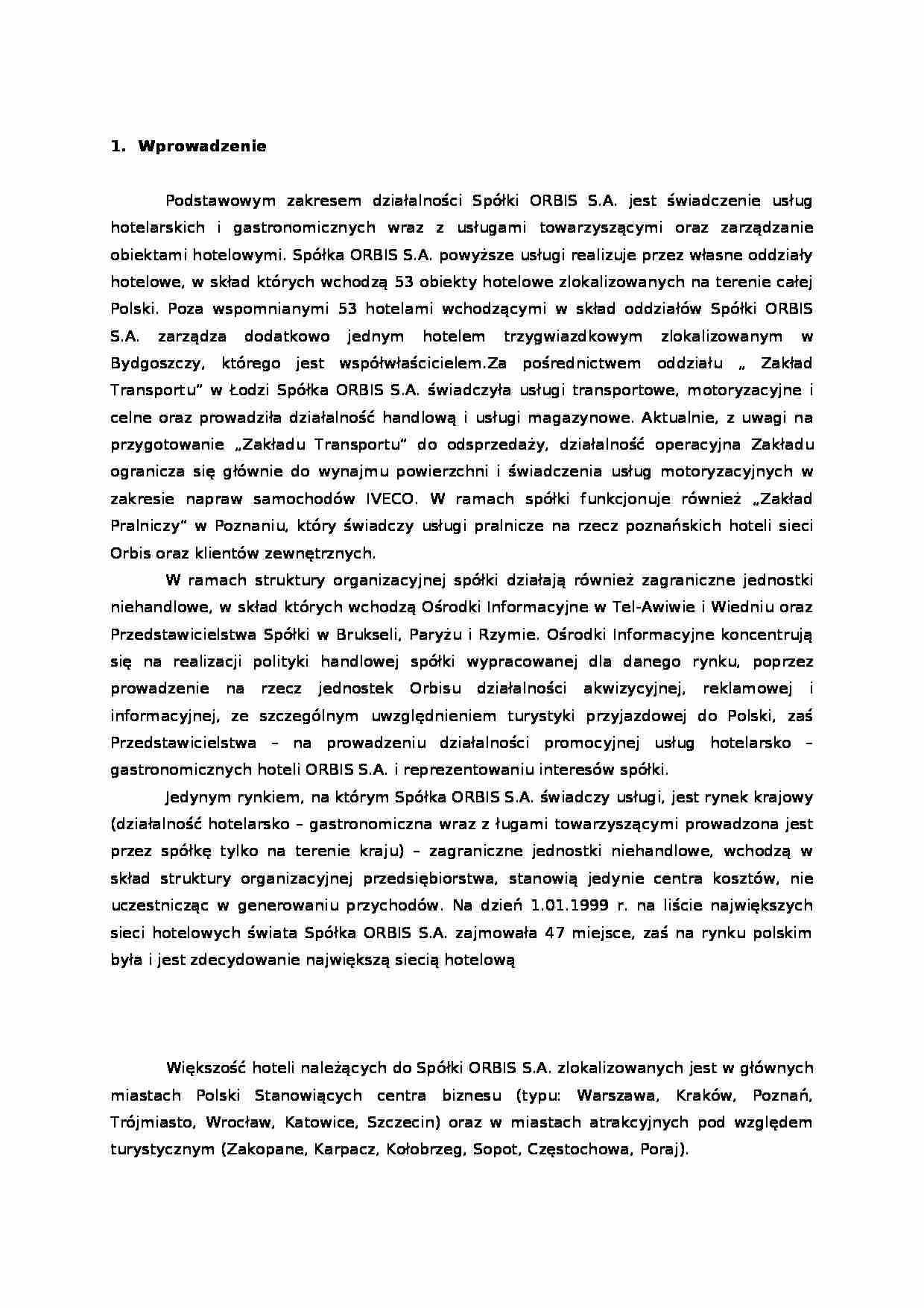 Wykład - Analiza strategiczna ORBIS SA - strona 1