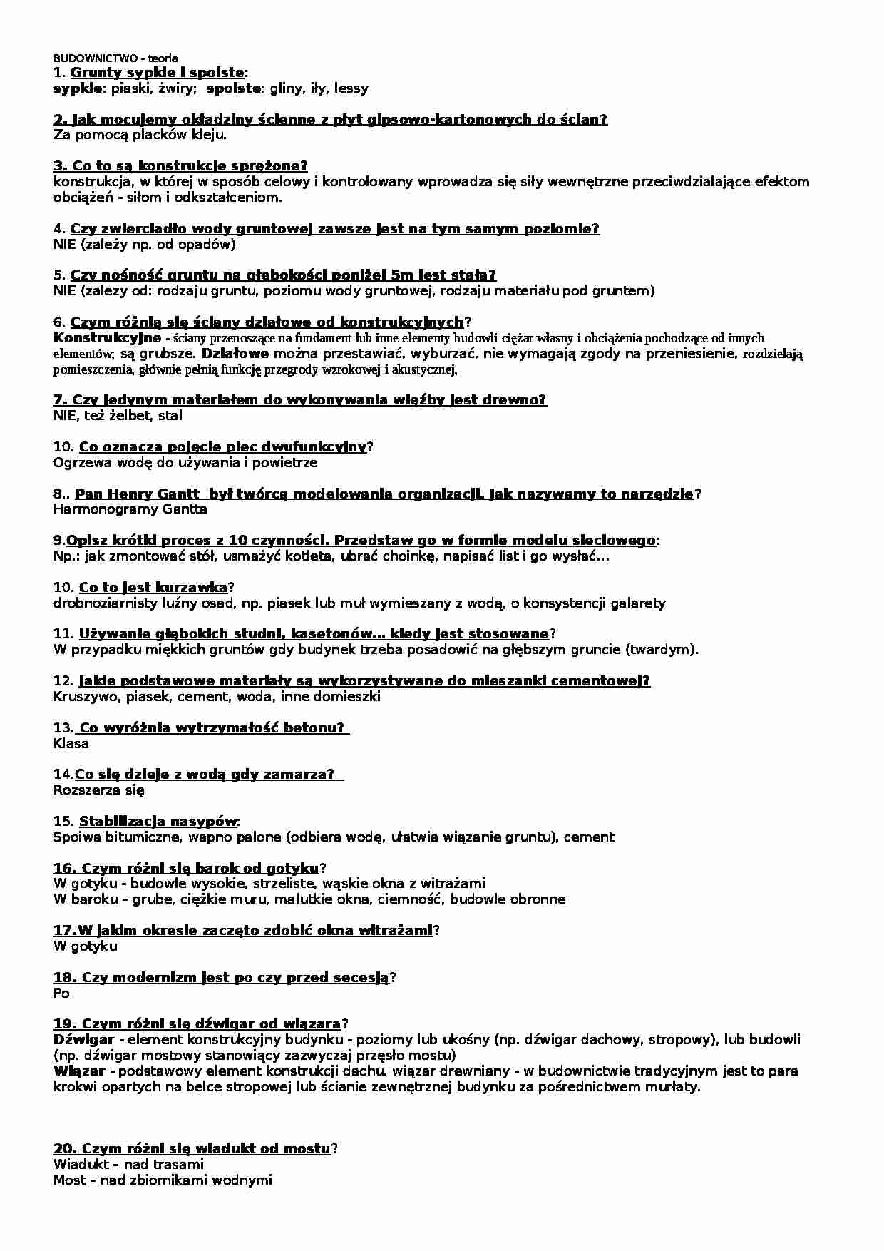 Podstawy budownictwa-pytania teoretyczne - strona 1