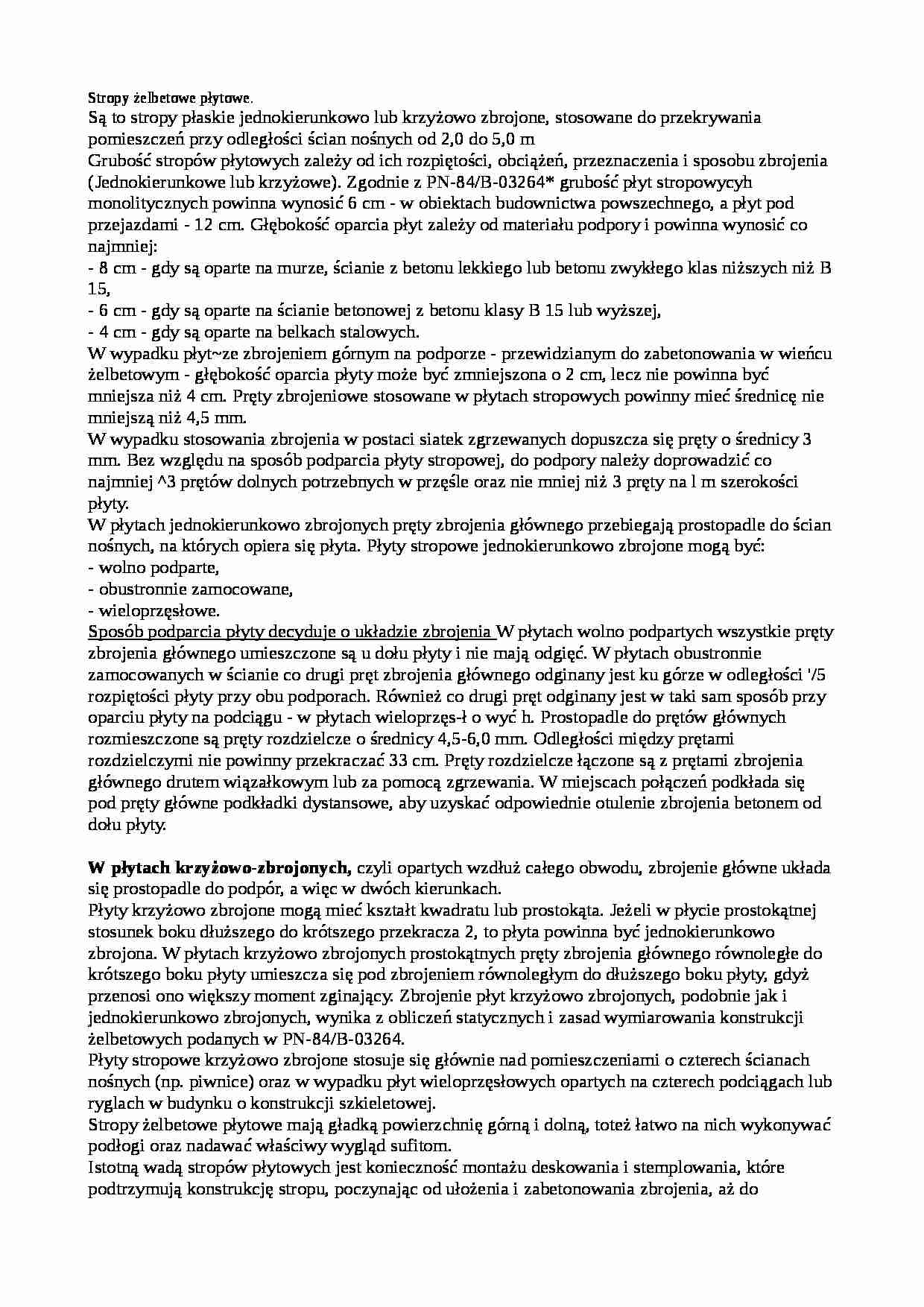 Stropy żelbetowe-płytowe-opracowanie - strona 1