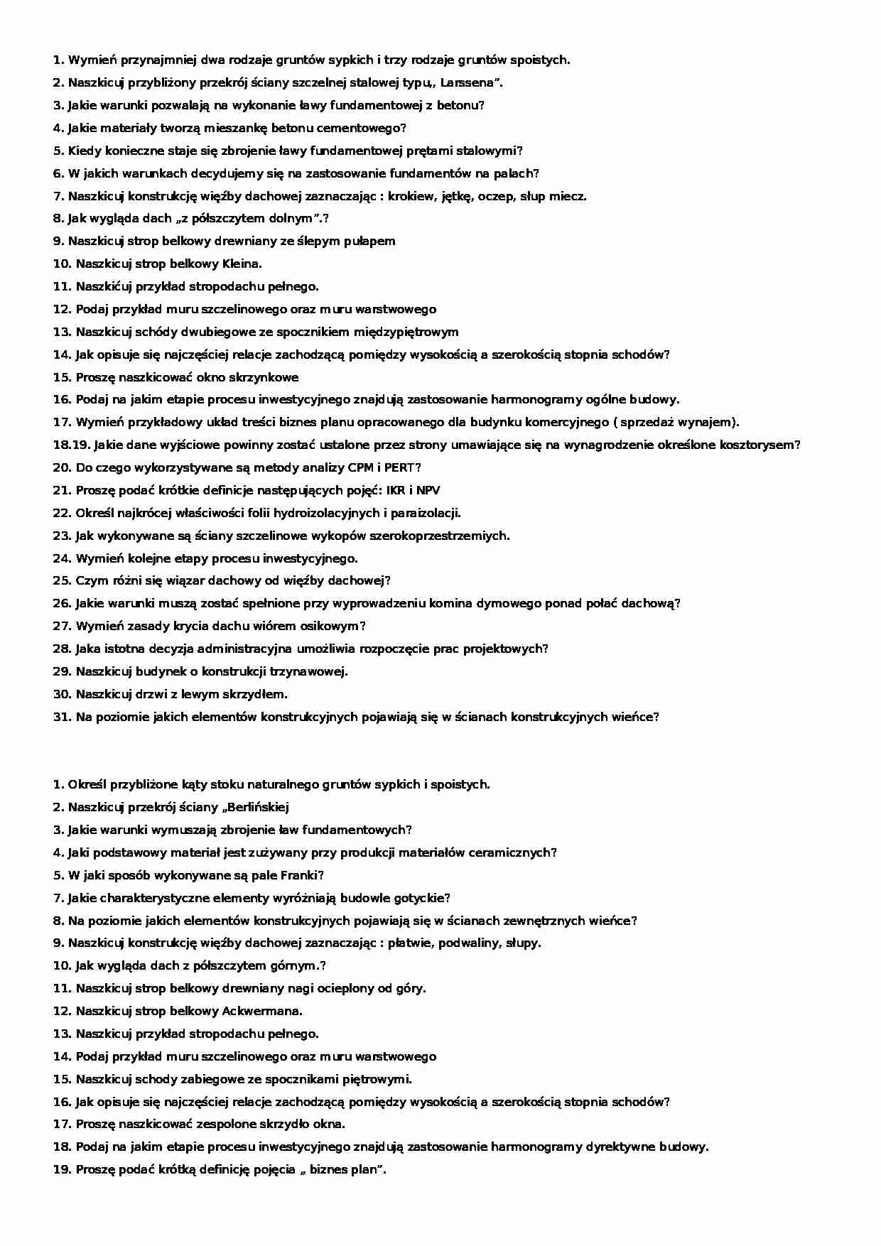 Podstawy budownictwa-zagadnienia egzaminacyjne - strona 1