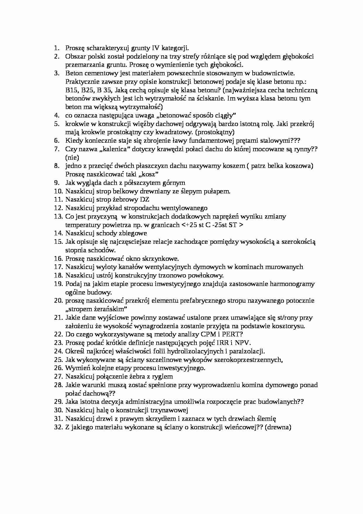 Podstawy budownictwa-zestaw pytań 2 - strona 1