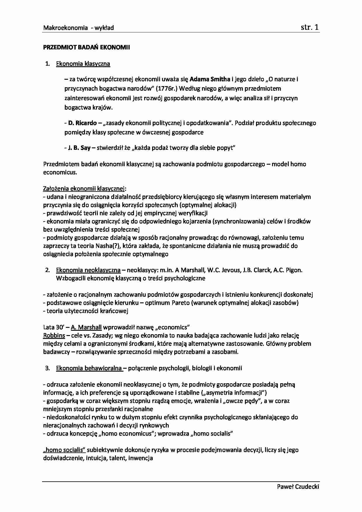 Makroekonomia - Wstęp do makroekonomii WYKŁAD - strona 1