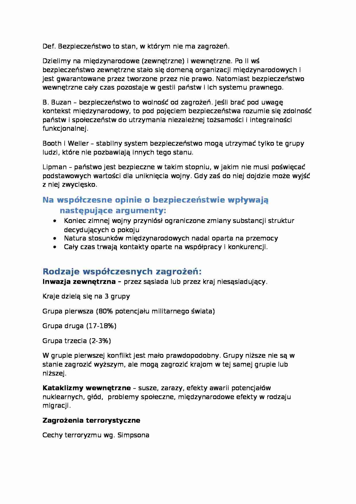 Bezpieczeństwo europejskie-notatki z zajęć - strona 1