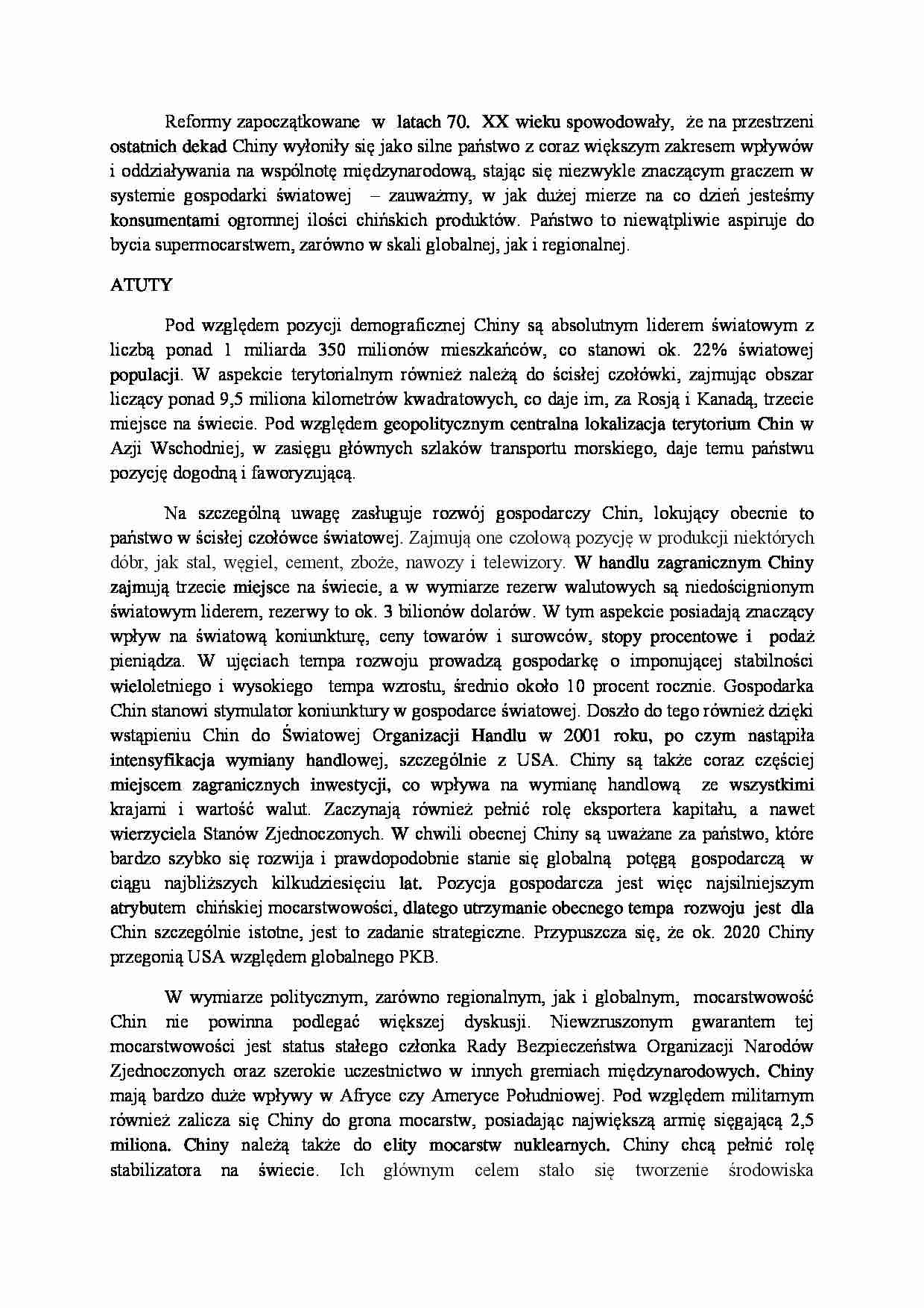 Reformy zapoczątkowane w latach 70 w Chinach-opracowanie - strona 1
