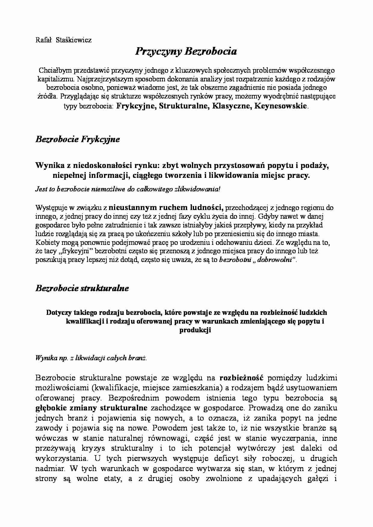 Przyczyny Bezrobocia- opracowanie - strona 1