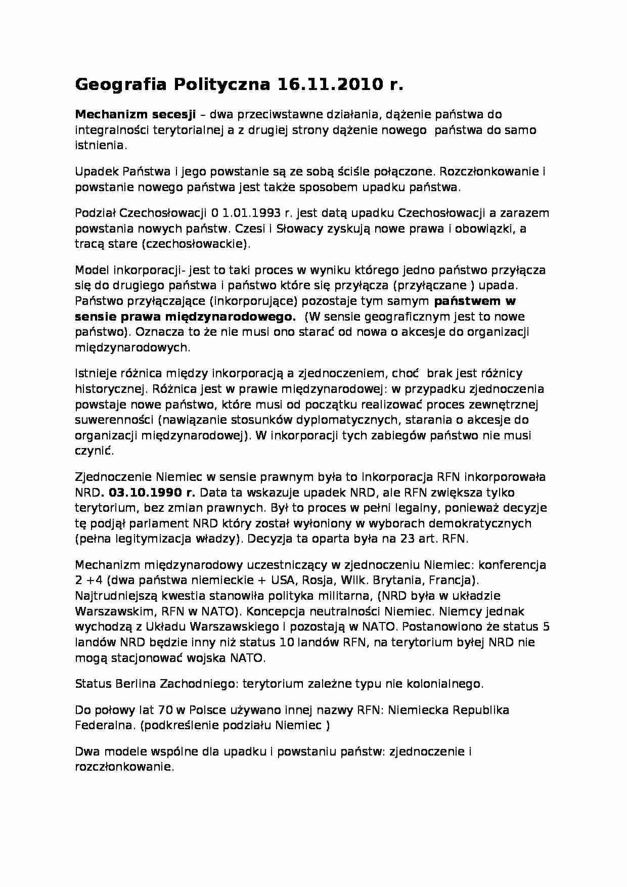 Geografia polityczna-wykłady  - strona 1