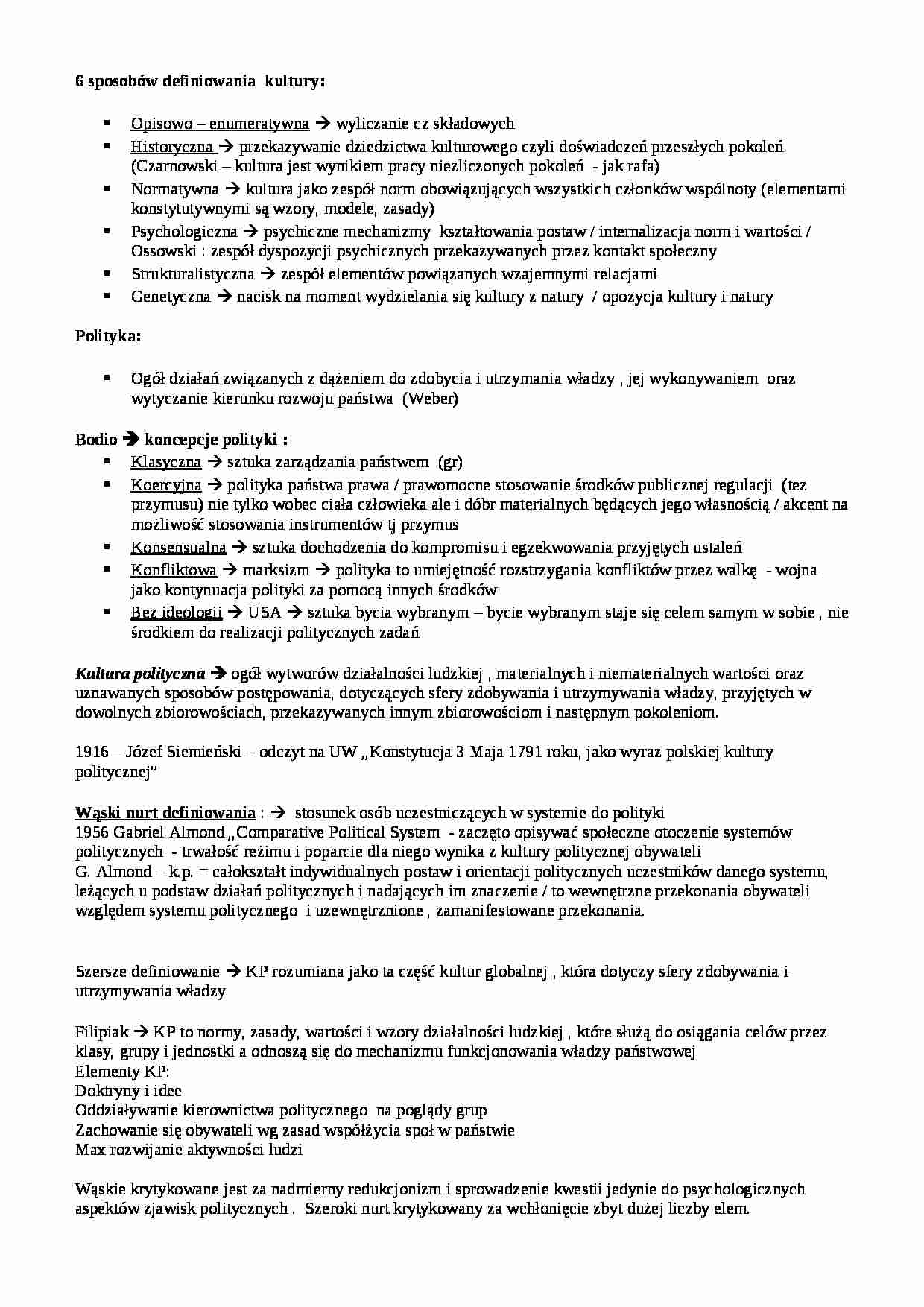Kultura polityczna-opracowanie - strona 1