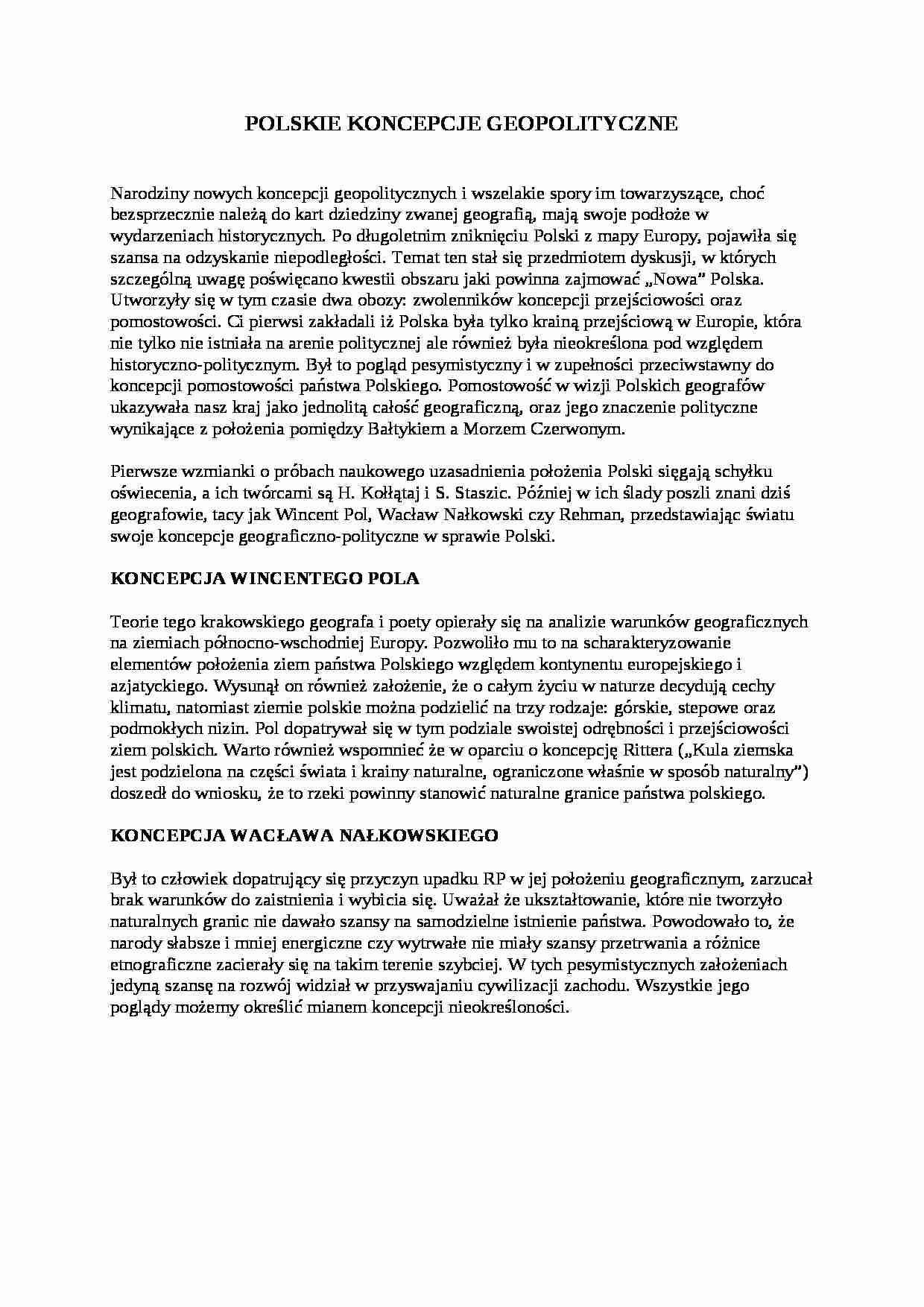 Polskie koncepcje geopolityczne-opracowanie - strona 1
