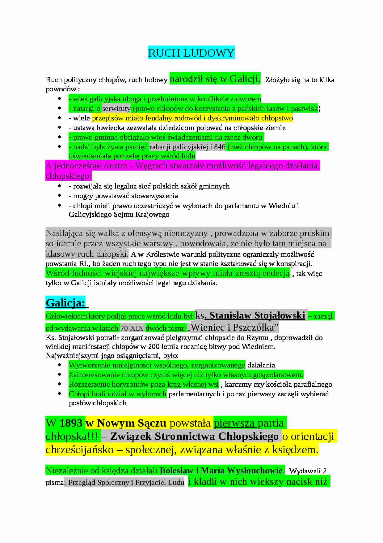 Ruch ludowy-opracowanie - strona 1