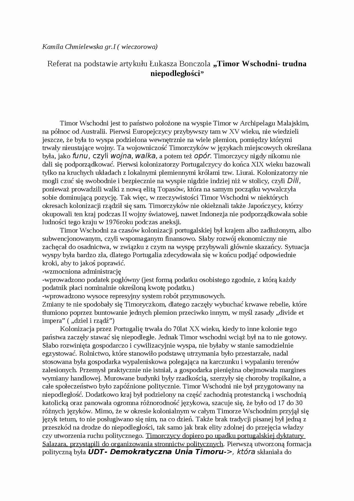 Timor Wschodni-referat - strona 1