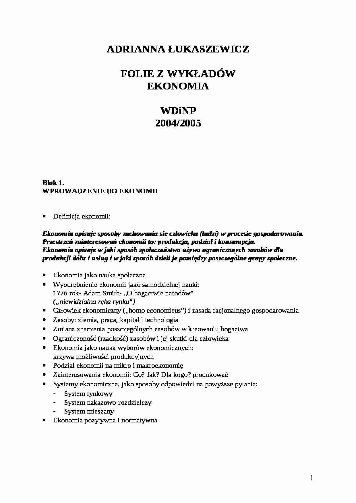 Ekonomia-folie z wykładów - strona 1