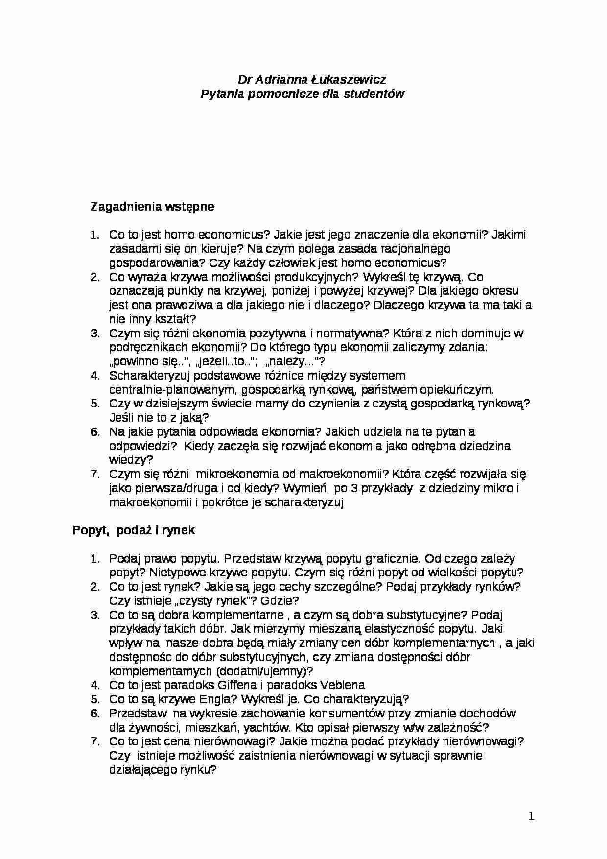 Pytania z ekonomii - Racjonalne gospodarowanie - strona 1