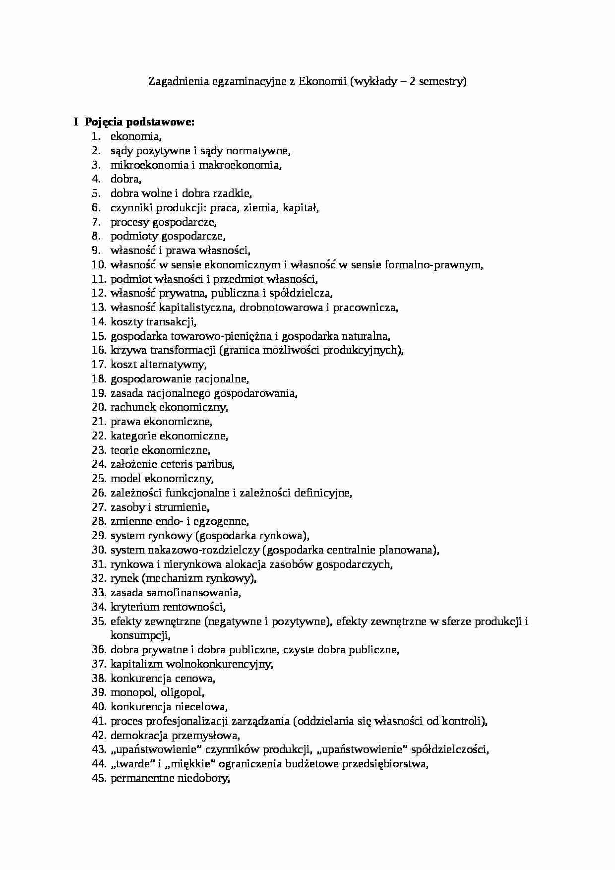 Zagadnienia egzaminacyjne - Ekonomia - strona 1
