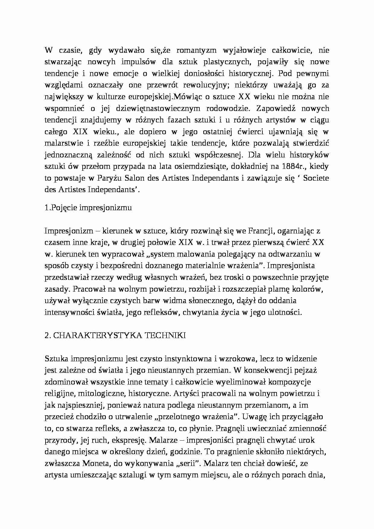 impresjonizm referat ćwiczenia - strona 1