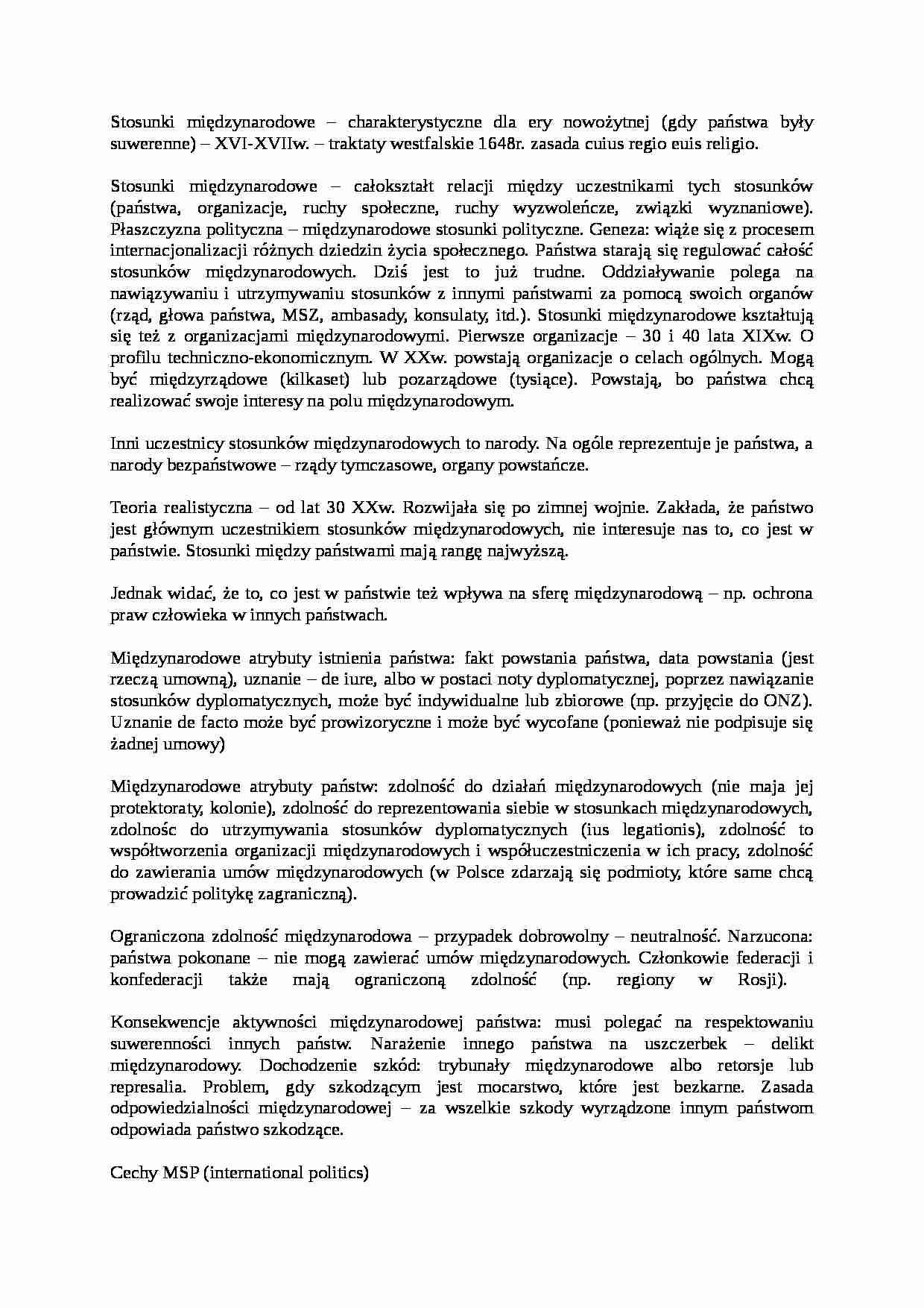 Stosunki międzynarodowe-opracowanie - strona 1