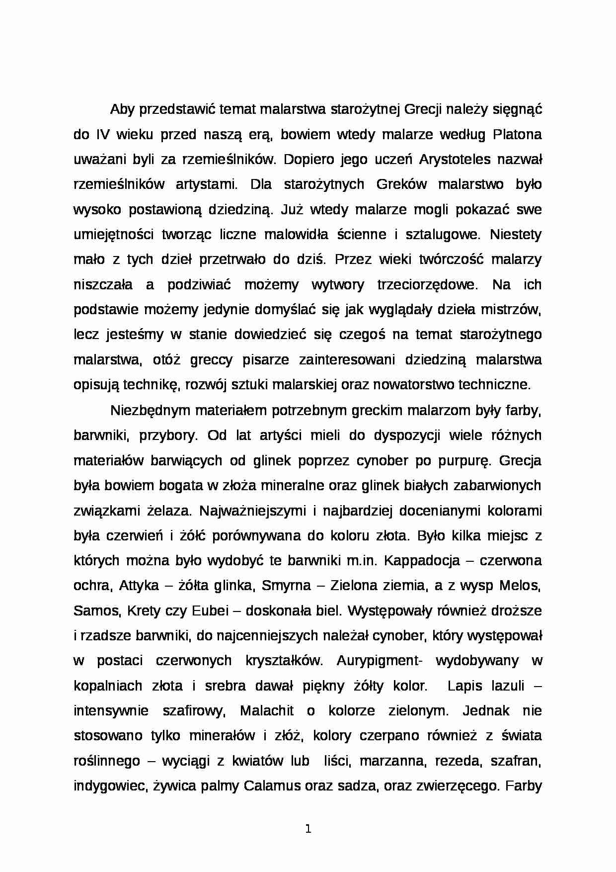 Malarstwo i rzeźba starożytnej Grecji referat - strona 1