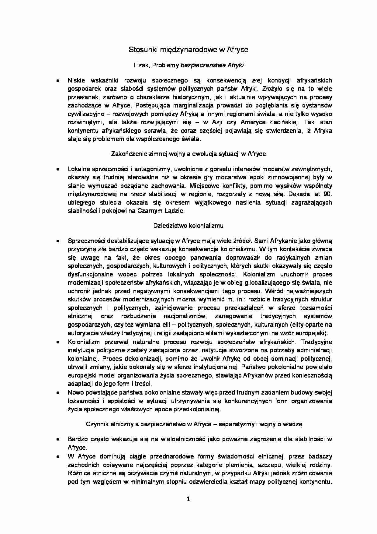 Stosunki międzynarodowe w Afryce-opracowanie - strona 1